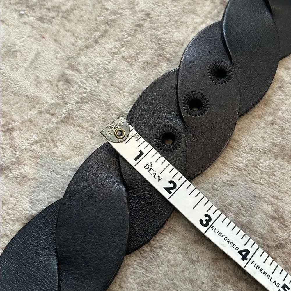Fossil Dark Brown leather Braided Belt with Silver Buckle small